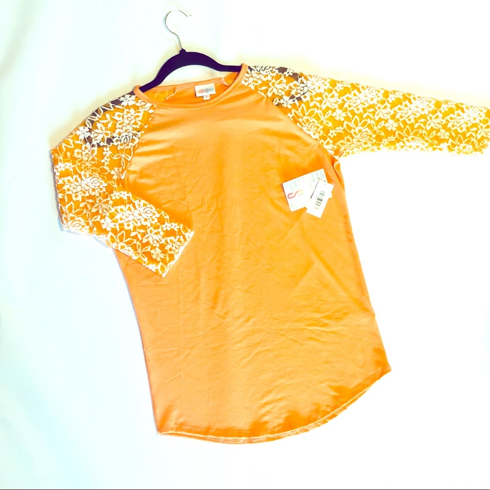 LulaRoe Small Solid Peach Randy with lace sleeves